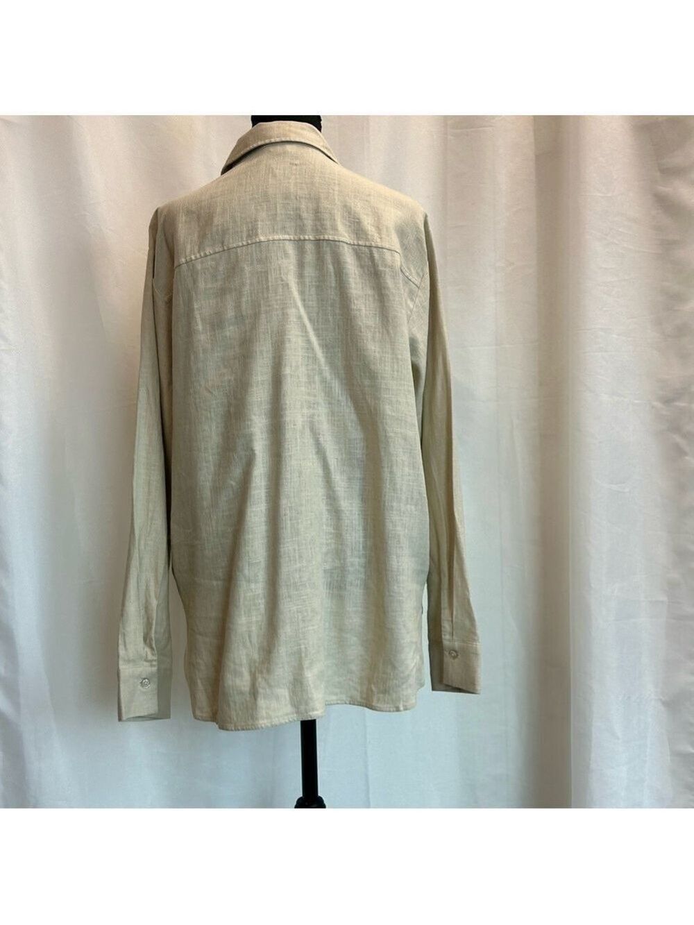 RW&CO women's oversized beige tan brown linen button down shirt Sz S NWT - Picture 4 of 11